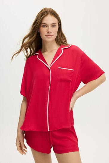 Ruby Red Piped Pyjama Set