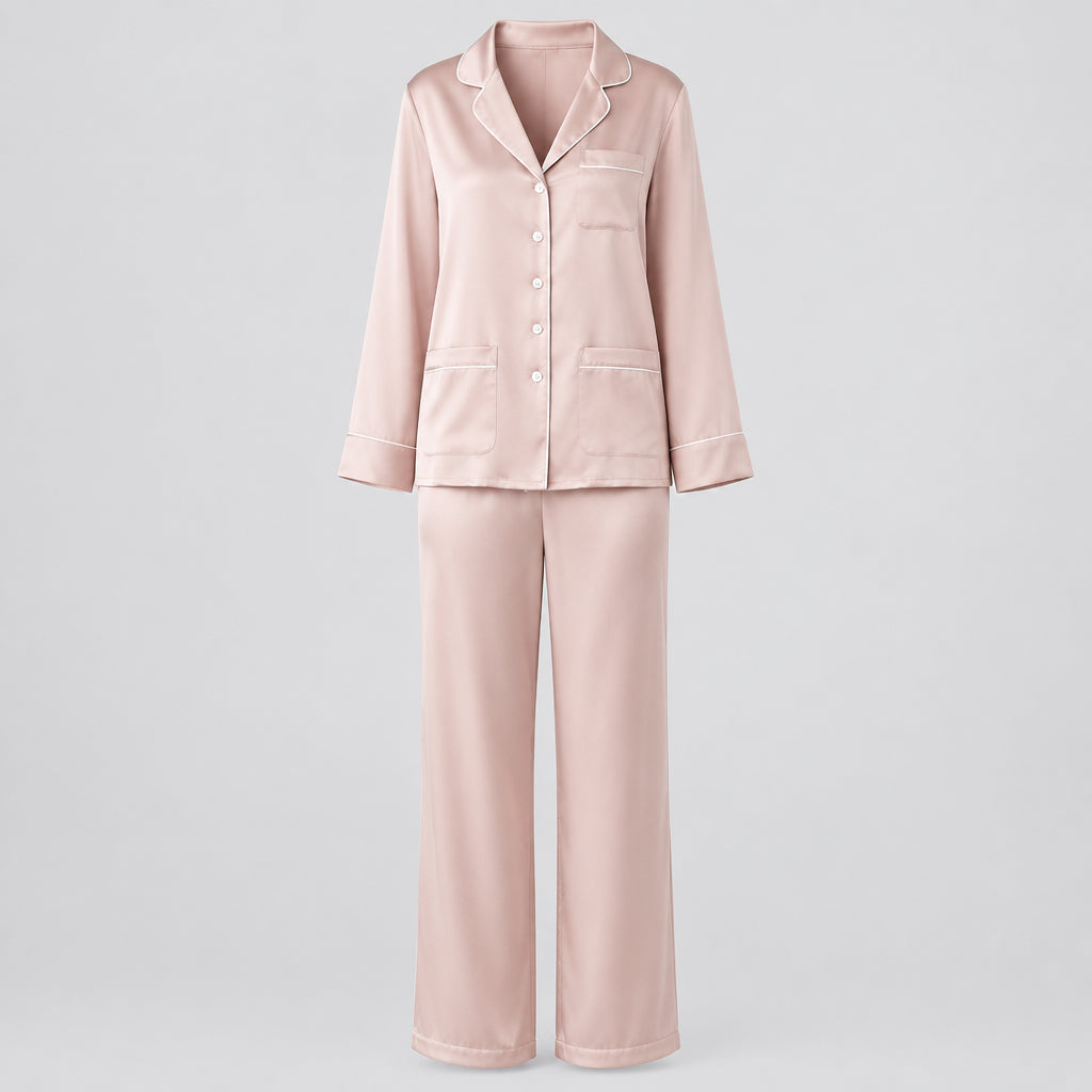 Maison Daltin Blush Satin Piped Pajama Set