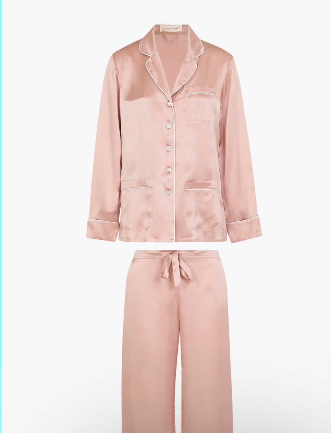 Maison Daltin Blush Satin Piped Pajama Set