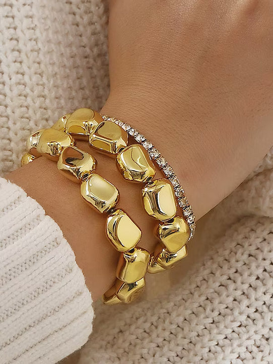 Gold Pebble Crystal Bangle